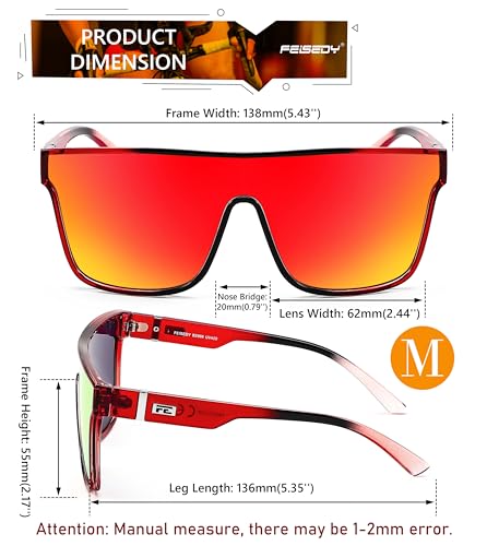 Image of FEISEDY Sunglasses for Women Men, Fashion Mirrored Single Lens Shades