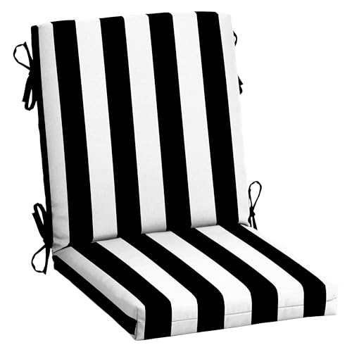 Image of Arden Outdoor Midback Chair Cushion, 18 x 16.5, Rain-Proof, Fade Resistant Black Cabana Stripe
