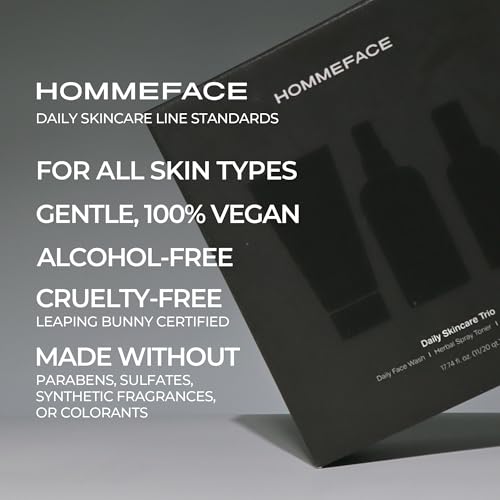 HommeFace Men’s Daily Trio 3-Step Daily Routine Set with Face Wash, Herbal Spray Toner & Moisturizer - Korean Skincare Technology with CICA, Tea Tree Leaf & Witch Hazel Extracts, for All Skin Types
