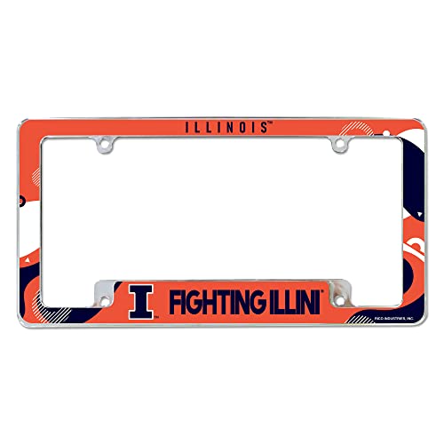 Rico Industries NCAA Illinois Fighting Illini Wave 12" x 6" Chrome All Over Automotive License Plate Frame for Car/Truck/SUV