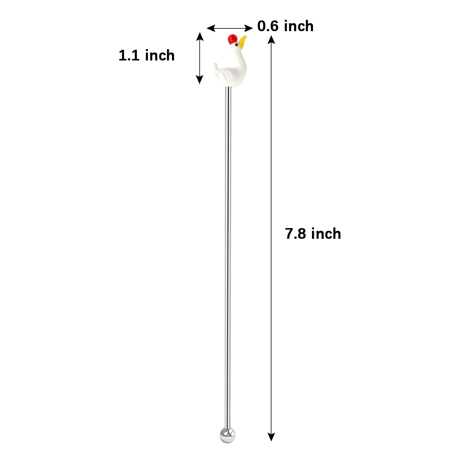 7.6 Inches Stainless Steel Cocktail Coffee Drink Stirrers Stir Cocktail Drink Swizzle Stick with White Goose Glass Decoration For Stir Beverage Coffee Cocktail Mixing Container (White 5 Pack)