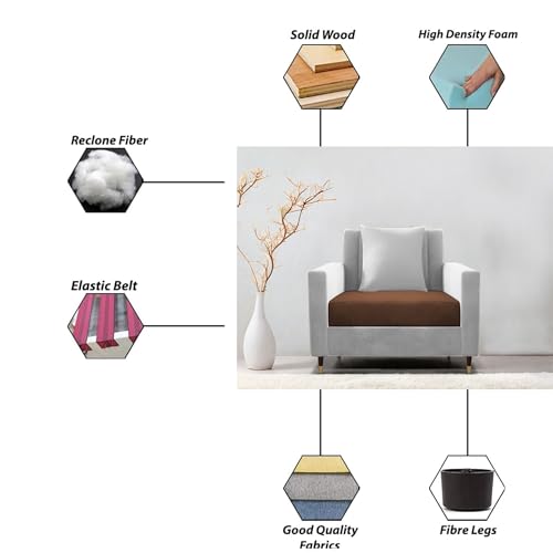 Image of Casaliving Garcia 1 Seater Sofa Set for Living Room (Brown Grey Colour) Premium Fabric Sofa