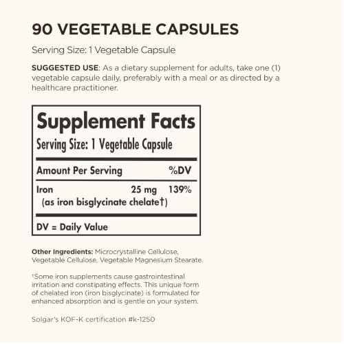 Solgar Gentle Iron 25mg, 90 Vegetable Capsules - Gentle on Stomach - image 6
