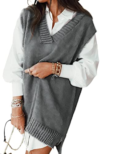 Image of EVALESS Oversized Sweater Vest for Women V Neck Sleeveless Solid Color Loose Pullover Sweater