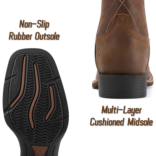 Image of SUREWAY Cowboy Boots For Men - Mens Square Toe Western Boot,Oil /Slip Resistant,Durable Fashionable Classic Pull on 10 Inch Boots Mid Calf Wellington Boots