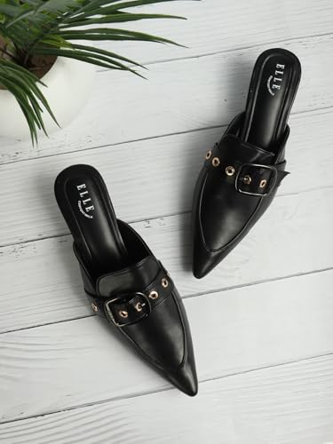 Image of ELLE Women Elegant Buckle Kitten Heel Slip-On Mule