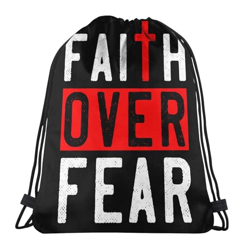 Jesus Christ Christian Faith Over Fear Drawstring Backpack Bag Large Gym Sackpack Yoga Packet