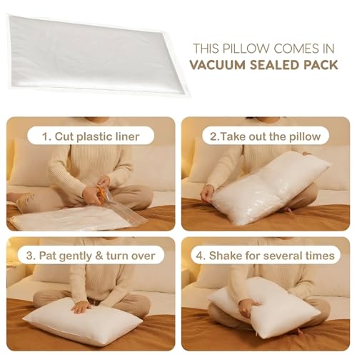 Image of haus & kinder Bed Pillow Set of 2 | Soft Fluffy Fiber Pillows for Sleeping | Adjustable Filling, Breathable & Lightweight | Hotel Collection Sleeping Pillows for Adults | 43 x 69 cm