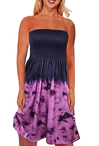 Image of Zyyfly Strapless Dress for Women Summer Beach Boho Smocked Tube Top Dress