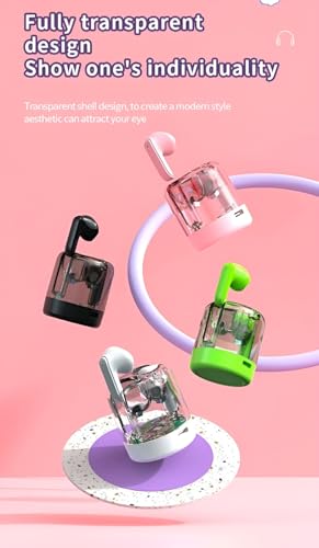 Image of Transparent Wireless Bluetooth Earbuds with RGB LED Charging Case, Touch Control, Hi-Fi Stereo Sound, ENC Noise Reduction, Type-C Fast Charging, TWS Earphones for Android & iOS (Green)