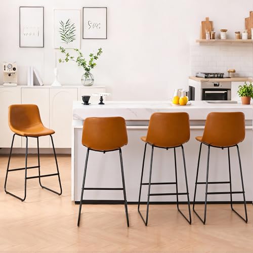 Joysoul Set de 2 Butacos Butacas de Bar Altura de Mostrador Modernos con Patas de Metal Sillas Industriales con Respaldo para Cocina Comedor y Pub (Marrón, 30 pulgadas) miniatura 6