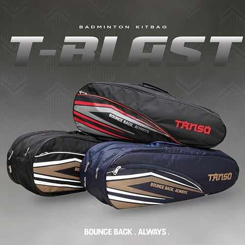 Image of TANSO T-Blast Badminton Kit Bag | Spacious Racket Bag with Two Large Compartments and Separate Shoe Compartment | Front Zipper Pocket and Adjustable Straps