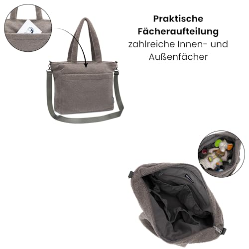 Fillikid Wickeltasche Teddy Big Exklusiv | Stilvolle Wickeltasche aus weichem Teddy-Material | Mit goldenen Details Wickelauflage, Schultertragegurt & Befestigungshaken für Kinderwagen & Buggys