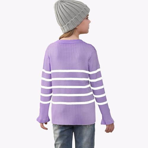Image of OEBLD Girl's Striped Knit Oversized Fall Sweaters Fashion Long Sleeve Crewneck Pullover Sweater Trendy Tops