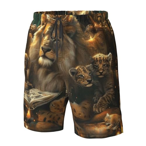 Men's Quick Dry Swim Shorts Lion Elegant Crown Fantasy Magic Art Style Beach Trunks with Pockets4