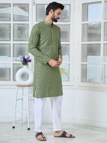 Image of See Designs Men's Full Sleeve Mandarin Collar Men Embroidered Straight Long Kurta - Festive Collection