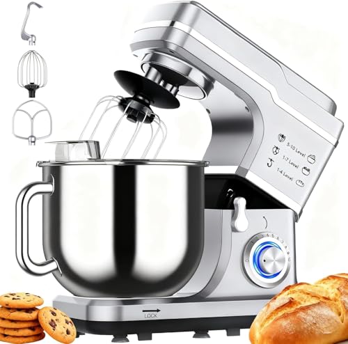 6.7 QT Stand Mixer, 660W 10 Speed Tilt-Head Food Mixer, Large Capacity Kitchen Dough Mixer with Dough Hook, Wire Whip & Beater, Household Food Mixer for Baking Cakes Cookie Bread Salad (Silver) 6.7 QT Stand Mixer, 660W 10 Speed Tilt-Head Food Mixer, Large Capacity Kitchen Dough Mixer with Dough Hook, Wire Whip & Beater, Household Food Mixer for Baking Cakes Cookie Bread Salad (Silver)