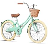 Glerc Little Molly 20 Inch Kids Bike, Retro Cruiser Girls Bike for Children Ages 7-13 Years Old, ‎Kids Bicycle with Wicker Basket & Kickstand, Mint Green