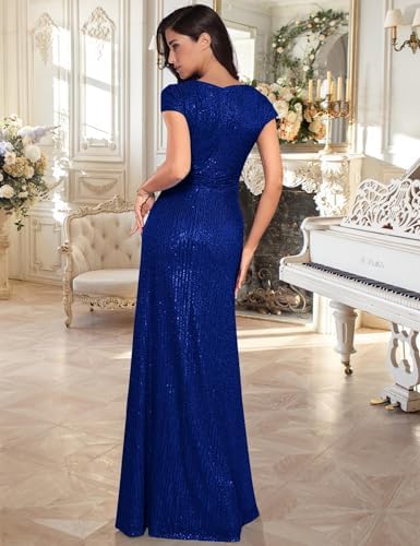 princess polly baby blue dress meilun Short Sleeve Sequin Dress for Women Formal Gowns Sparkly V Neck Maxi  Dress, A-royalblue, Small : Amazon.sg: Fashion