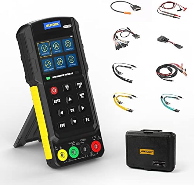 AUTOOL Multimeter Oscilloscope Automotive TRMS Digital Multimeter and Oscilloscope Kit 1000V 20A, with Test K line & CAN Bus Signal, Sensor Signal, Relay Test, Ignition Pulse Signal Test