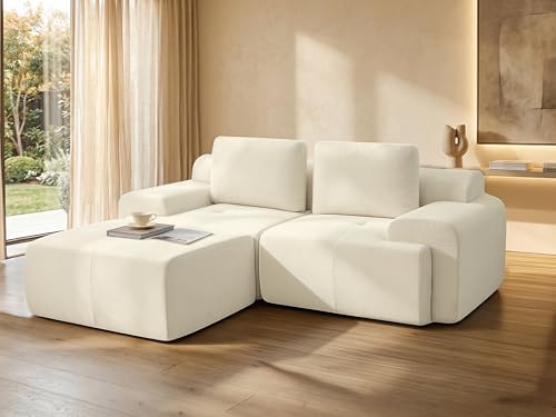 Image of 85 inch L Shaped Oversized Boneless Couch, Comfort Cloud Sectional Couches for Living Room, Modular Sofa High Back & Extra Deep Seat, No Assembly, Chenille(Warm White, 85 inch- L Shaped(2+1))