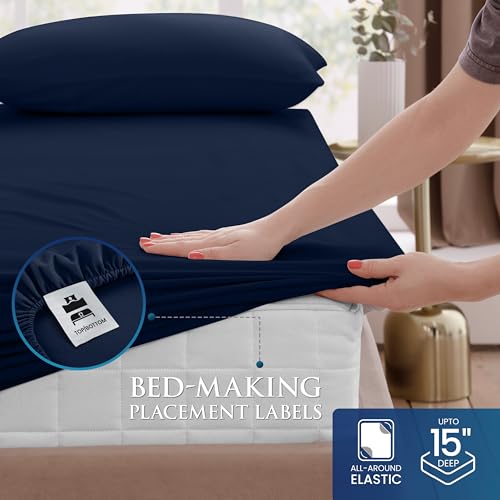 Image of Utopia Bedding Twin Sheet Set, Soft Microfiber 3 Piece Bed Sheets with 15 inch Deep Pocket - Easy Care Brushed Microfiber (Twin, Navy)