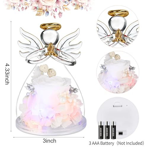Image of Preserved Flowers For Delivery Prime,Birthday Gifts For Women Mom Grandma | Christmas Rose Gifts for Women Her Grandma,Preserved Light Up Rose In Glass Angel Figurines,Wife Mom Women Stocking Stuffers