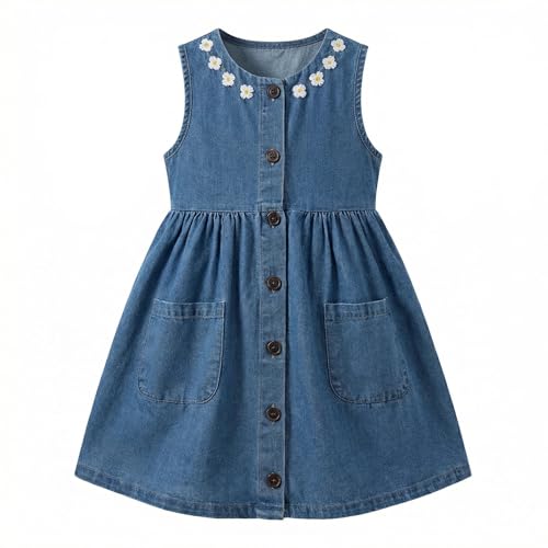 HH Family Girls Denim Dress Toddler Sleeveless Dress Soft A-Line Casual Summer Outfit for Baby Girls (US Numeric 6 Regular Dem-1)