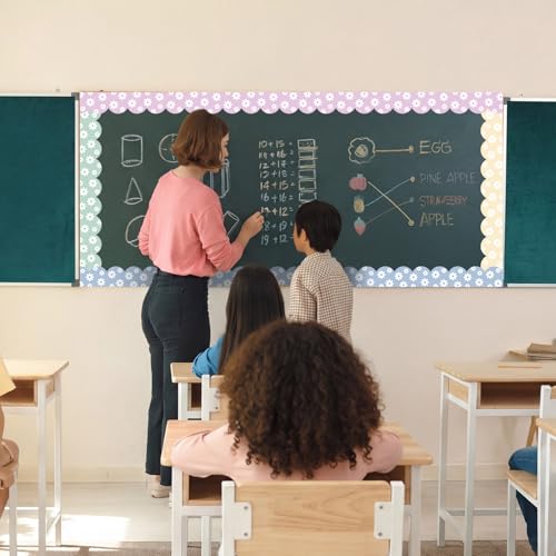 Image of Fuutreo 6 Roll 197 ft Pastel Daisy Flower Bulletin Board Borders Classroom Decoration Summer Daisy Scalloped Edge Border Trim Decor for Back to School Chalkboard Office Wall