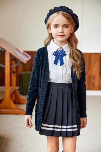 Image of Arshiner Girls Open Front Cardigan Long Sleeve Casual Kids Fall Clothes Solid Thick Chunky Sweater Coat with Pockets