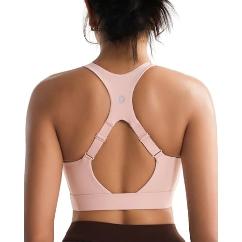 RUNNING GIRL High Impact Sports Bras for Women, Adjustable Straps Sports Bra High Support Molded Cup Racerback Workout Bra A-flush Pink Medium