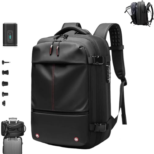 Spacevac Backpack, Vacpack Backpack with Vacuum, 60L Expandable Easy Vac Travel Bag with Pump, Waterproof & Anti-Theft (Black, With vacuum pump)