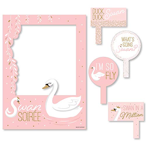 Big Dot of Happiness Swan Soiree - White Swan Baby Shower or Birthday Party Selfie Photo Booth Picture Frame and Props - Printed on Sturdy Material