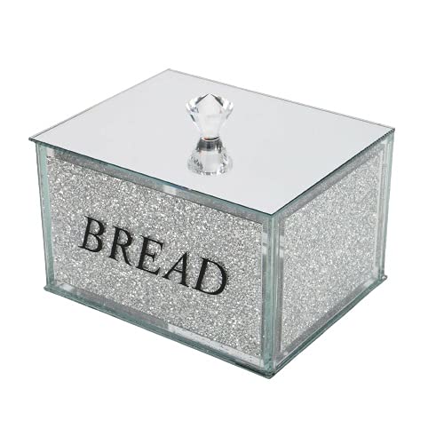 Glass Silver Crushed Diamond Crystal Mirrored Bread Bin Container sparkly glitter
