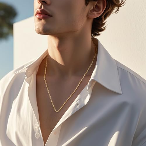 2MM 14K Gold Chain for Women Cute Thin Golden Chain for Men Dainty Gold Necklace for Women Non Tarnish Singapore Twist Chains Strength Meets Style Golden Jewelry for Womens 16-24IN4