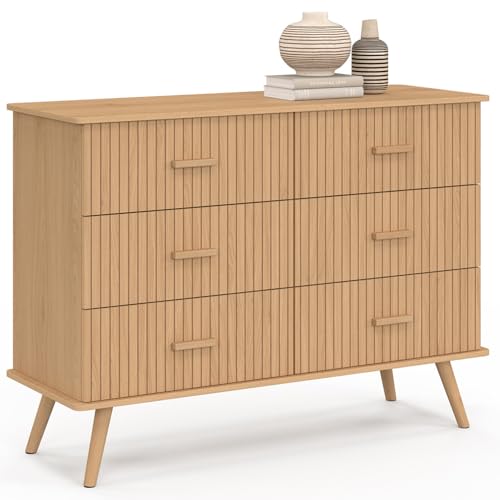 IDMarket - Commode 6 tiroirs Juliette 110 cm Effet Lattes tasseau Bois Coloris chêne