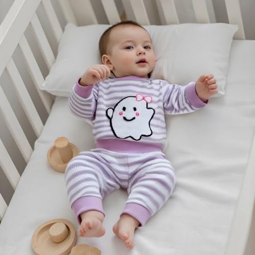 Halloween Toddler Baby Girl Clothes Stripes Waffle Sweatshirt Pullover Pants Set Kids Girls Spooky Fall Outfits4