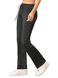 Allegra K Women's Elastic Waist Trousers Drawstring Running Workout Lounge Casual Straight-Leg Pants Large Black