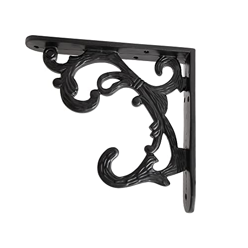 Image of Metal Handcrafted Shelf Bracket for Floating Shelves L Angle Decorative L Shaped Corner Brace Joint Heavy Duty Wall Mounted Shelf Supporter Corner Brace Holder (Black, Pack of 2)