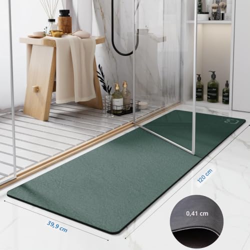 Tapis de bain long vert foncé idéal devant la douche ou la vasque