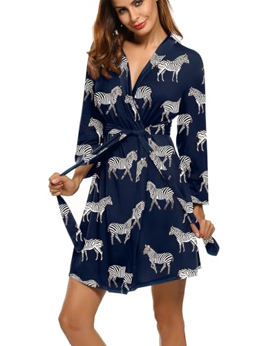 Image of HOTOUCH Womens Robe Lightweight Short Knit Bathrobe Soft Ladies Sleepwear with Pockets