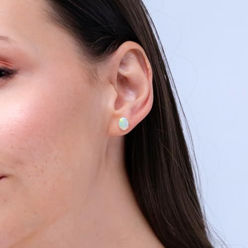 ANGARA Natural Opal Earrings for Women | Oval Shape Opal Classic Earrings in 14K Solid Gold/Platinum | October Birthday, Anniversary, Gemstone Jewellery Gift3