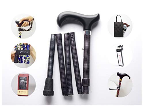 Merry Sticks/ 折りたたみステッキ / つえぶくろ & ステッキクリップホルダー付き / 杖 / ピンチェックブラック