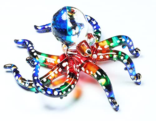 WitnyStore 3" White Dot Multicolor Octopus Artistic Blown Glass Figurine Premium Hand-Blown Statue Tabletop Decoration Unique Collectible for Adult Collectors Handcrafted Elegant Home Room Decor