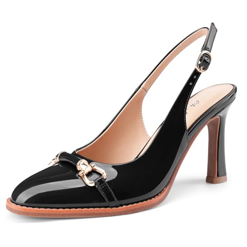 Oh Mispares Slingback Heels for Women Pointy Toe Stiletto High Heel Pumps Slip On Patent Leather Summer Wedding Party Dress Shoes2