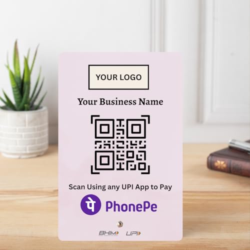 Image of UPI Payment Standee | Custom Acrylic Stand with QR Code, Logo & Business Name | Compatible with All Major UPI App | Design 2
