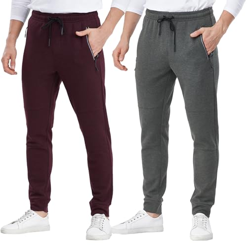 AyeGoo 2 Packs Mens Joggers Sweatpants,Athletic Jogger Sweatpants Workout Track Sweat Pants with Zipper Pockets(S)