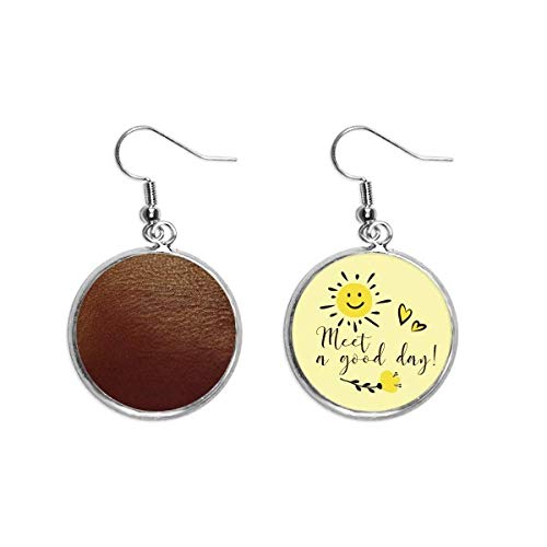 Pendientes de cuero marrón con diseño de flor de sol abstracta artesanales