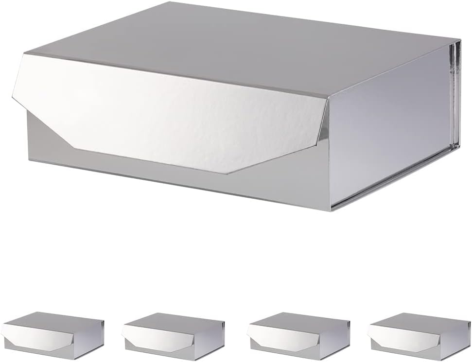 5 Silver Gift Boxes with Magnetic Lid (13x9x4 in)