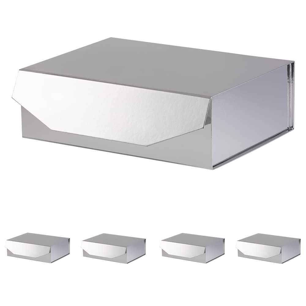 Silver Large Gift Box with Lid Magnetic Gift Box Large 13X9X4 In 5 Pack